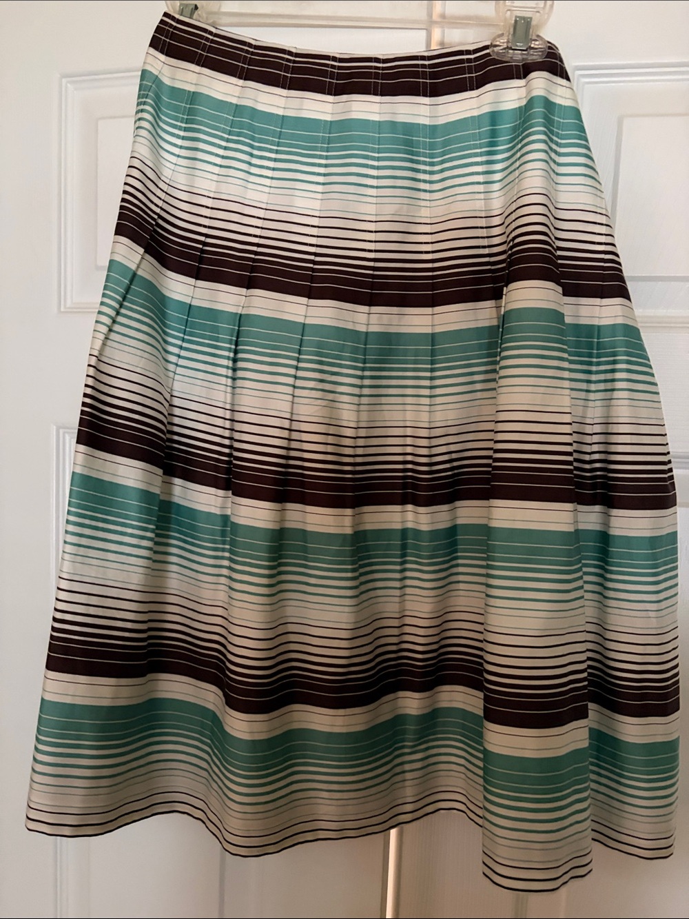 Jones New York Striped A-Line Skirt in Teal, Black, and Cream